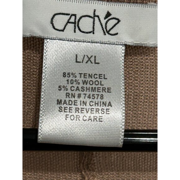 Cache Open Front Long Brown Cardigan Tencel Wool Cashmere Blend Sz Large - Picture 5 of 8